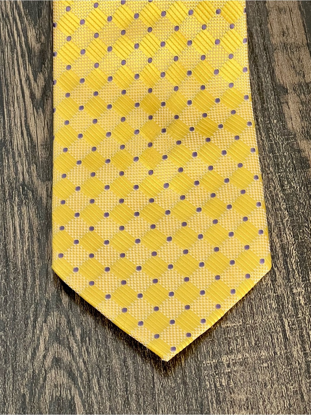 Hisdern Yellow Purple Polka Dot Men's Tie Checkered Background Patter 64" x 3.25